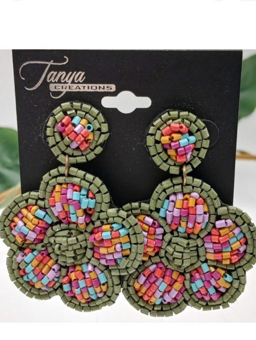 Beaded Flower Multicolor Earrings By Tanya Creations NEW